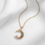 Kinel Trend-collar con colgante de luna y estrellas de esmalte negro para mujer, Color oro rosa 585, con circonita Natural, joyería étnica fina para uso diario 4