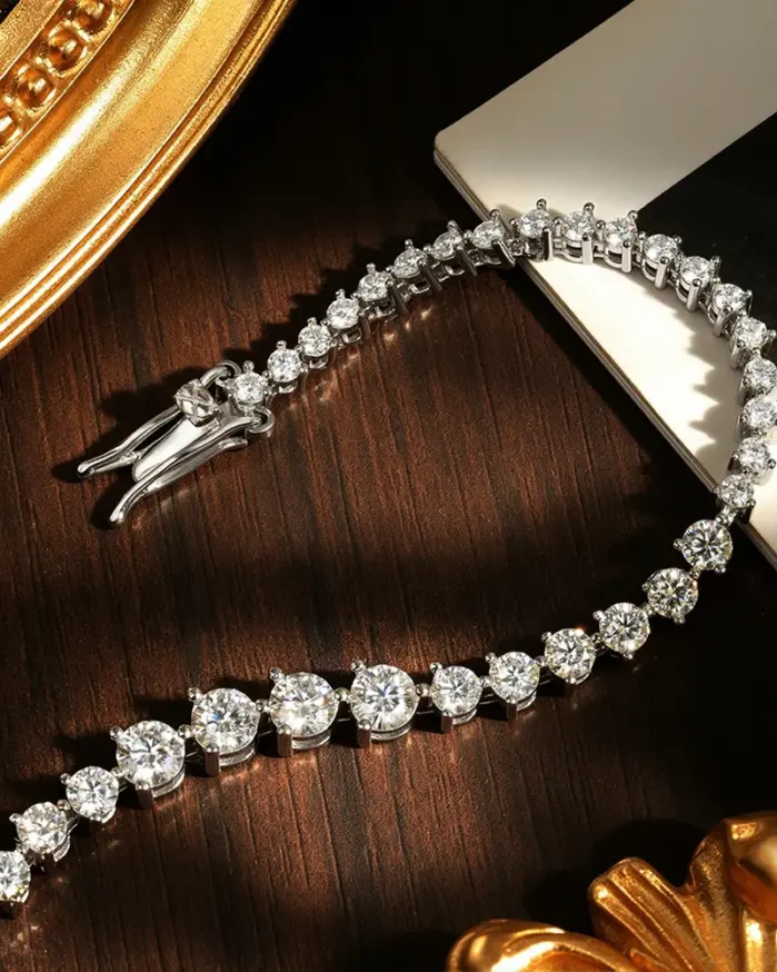 KNOBSPIN Pulsera de tenis de moissanita graduada de plata de ley 925 con 3 puntas y piedras de 2-3-4mm, ideal para bodas y cumpleaños, regalo para mujer 2