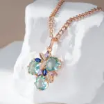 Kinel-collar con colgante de piedra verde para mujer, rombo único, circonita Natural, Color oro rosa 585, joyería de boda Vintage 3