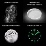 CADISEN Deep Explorer 2025 nuevo reloj mecánico automático hombre correa de lona reloj de pulsera MIYOTA relojes luminosos de lujo impermeables 6