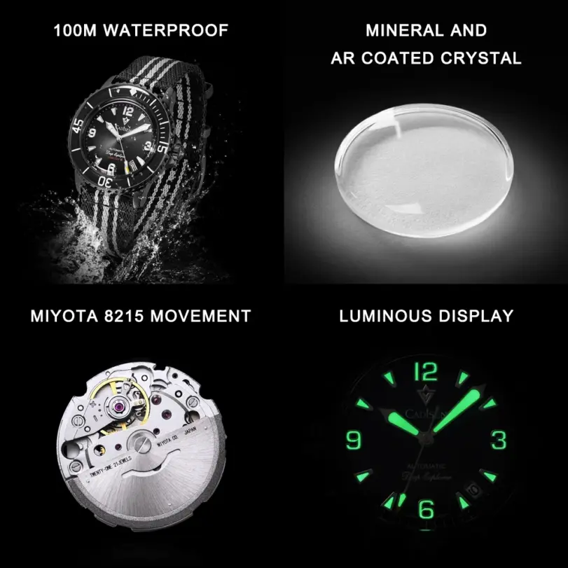 CADISEN Deep Explorer 2025 nuevo reloj mecánico automático hombre correa de lona reloj de pulsera MIYOTA relojes luminosos de lujo impermeables 6