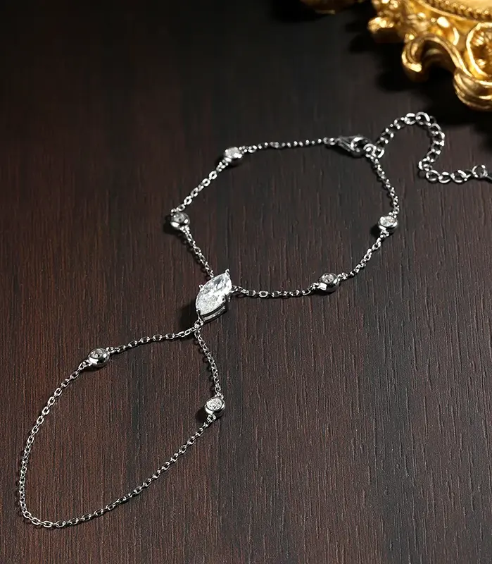 KNOBSPIN D VVS1 pulseras de dedo de moissanita para mujer, pulsera bohemia con rombos y corte marquesa, joyería de mano, cadena fina de plata s925 2