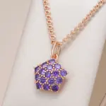 Kinel-collar con colgante de circón Natural púrpura brillante para mujer, tendencia 585, Color oro rosa, joyería fina de boda, regalo de cristal 1