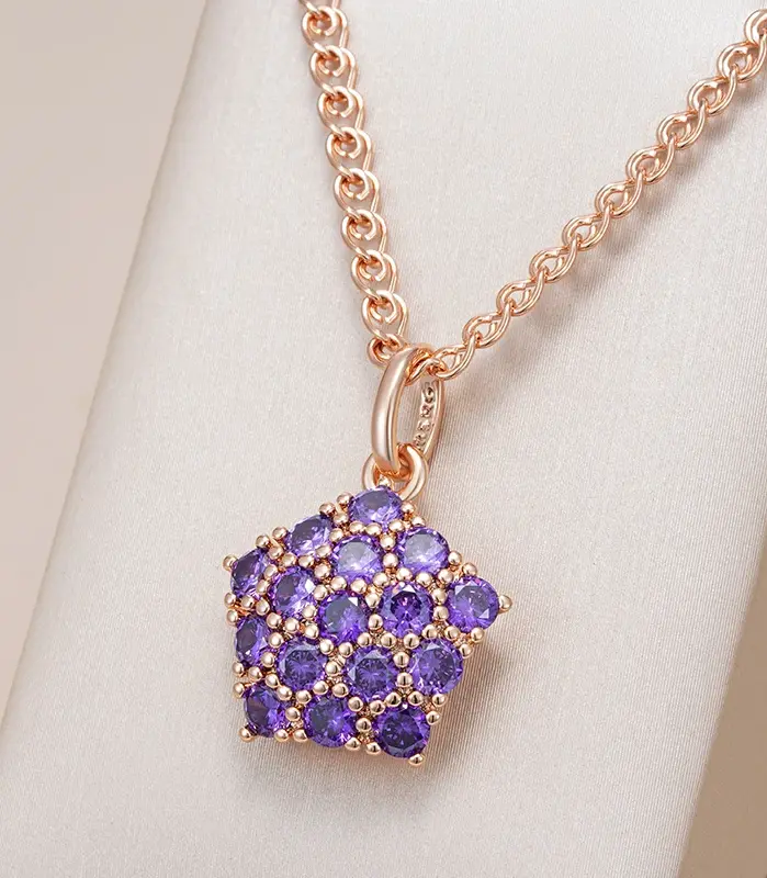 Kinel-collar con colgante de circón Natural púrpura brillante para mujer, tendencia 585, Color oro rosa, joyería fina de boda, regalo de cristal 1
