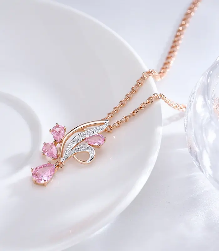 Kinel-collar con colgante de flor de circón Natural rosa brillante para mujer, joyería étnica diaria de mezcla de colores de oro rosa y plata 585 2