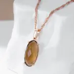 Kinel-collar con colgante de circón Natural para mujer, redondo, marrón claro, Simple, Color oro rosa 585, joyería diaria de alta calidad 3