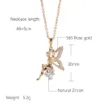 Kinel, collares con colgante de Ángel de tendencia novedosa para mujer, Color oro rosa 585, con colgante de circón Natural brillante, joyería fina diaria 2