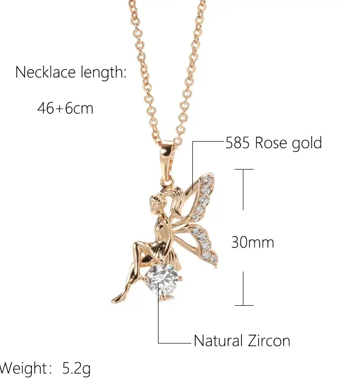 Kinel, collares con colgante de Ángel de tendencia novedosa para mujer, Color oro rosa 585, con colgante de circón Natural brillante, joyería fina diaria 2