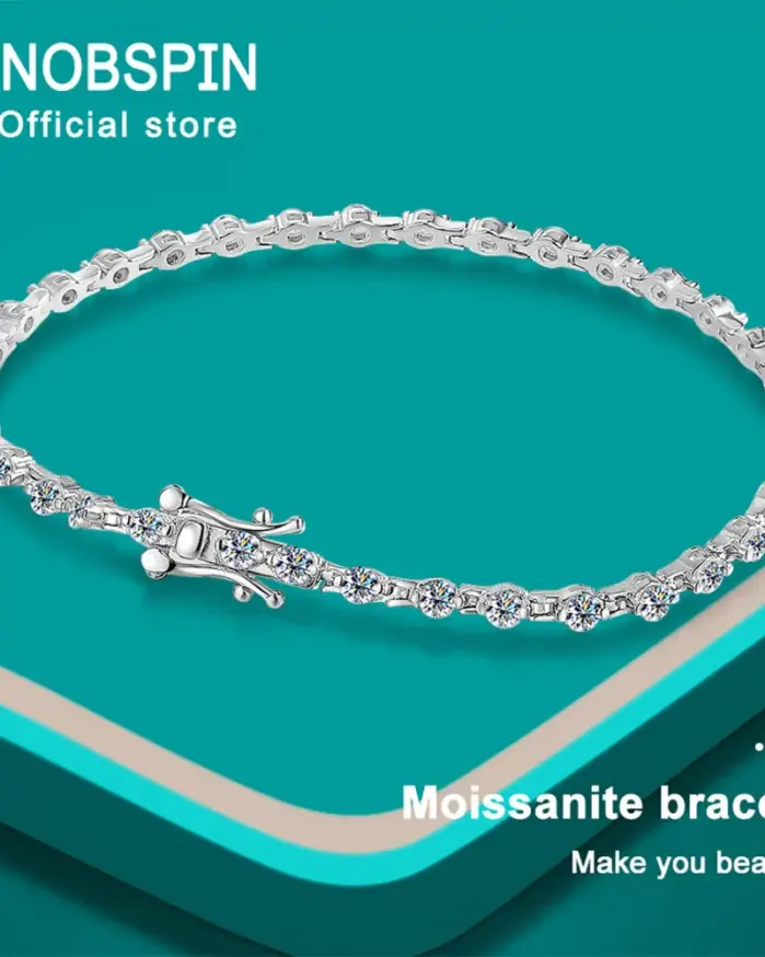KNOBSPIN 3mm D VVS1 pulsera de tenis de moissanita sólida plata de ley s925 chapada en oro blanco de 18k con pulseras GRA para mujer hombre 1