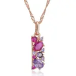 Kinel, collar con colgante de circón Natural rojo púrpura brillante para mujer, colgante de Color oro rosa 585, joyería étnica Vintage diaria 6