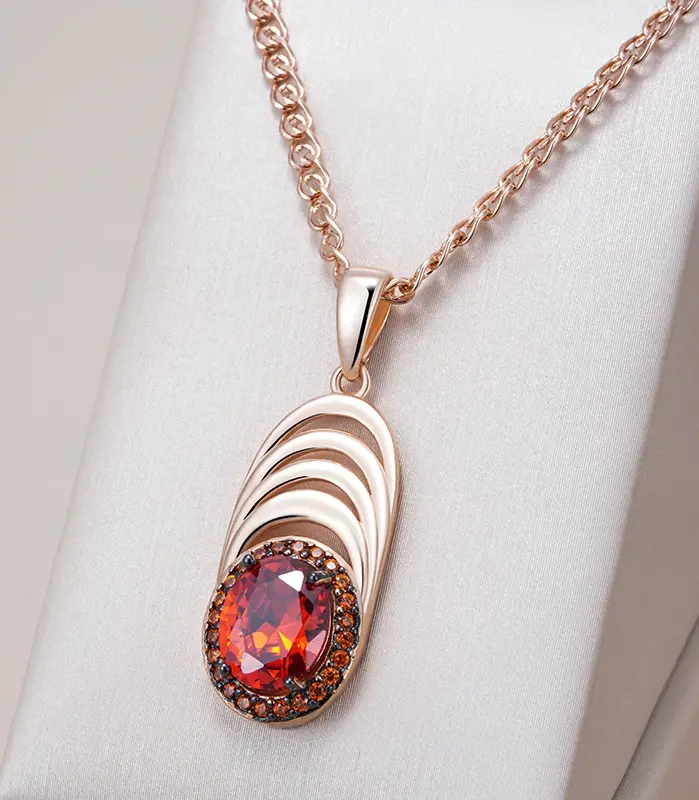 Kinel-collar con colgante geométrico de circón Natural para mujer, joyería fina Vintage chapada en oro rosa y negro, color rojo intenso, 585 1