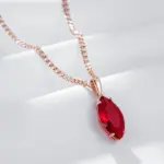 Kinel-collar con colgante de circonita Natural para mujer, rombo brillante, rojo, Color oro rosa 585, joyería fina diaria de alta calidad 3