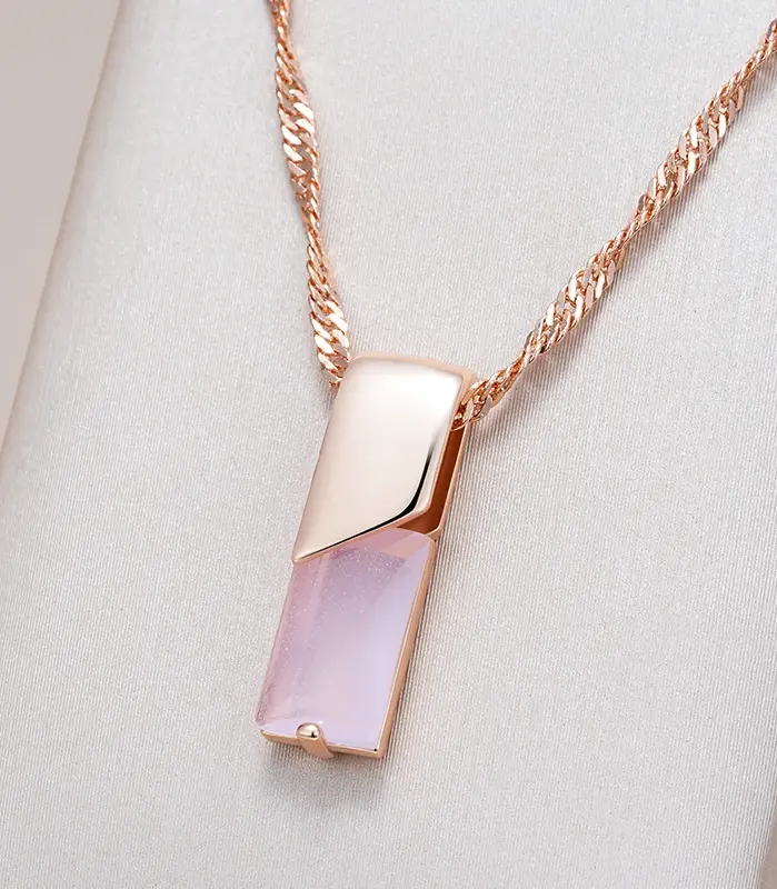 Kienl Trend-collar con colgante de circón Natural rosa cuadrado para mujer, Color oro rosa 585, accesorios exquisitos, joyería fina diaria 1
