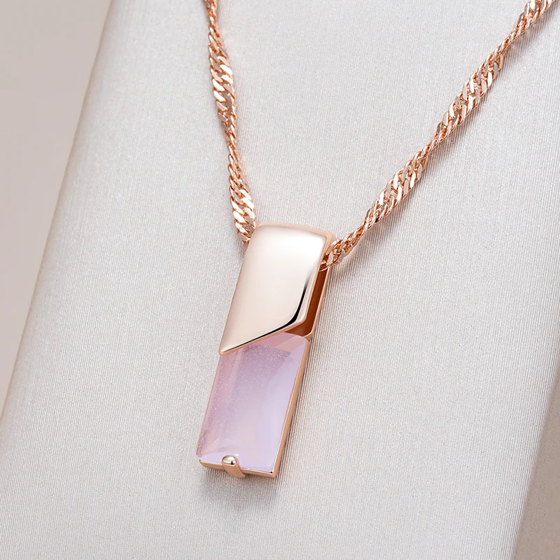 Kienl Trend-collar con colgante de circón Natural rosa cuadrado para mujer, Color oro rosa 585, accesorios exquisitos, joyería fina diaria 1 Kienl Trend-collar con colgante de circón Natural rosa cuadrado para mujer, Color oro rosa 585, accesorios exquisitos, joyería fina diaria 1