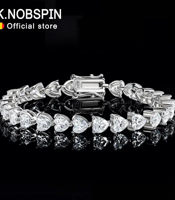 KNOBSPIN D VVS1 Pulsera de tenis de moissanita con corazón Original Plata de Ley 925 chapada en oro blanco de 18 quilates con pulseras GRA para mujer 1