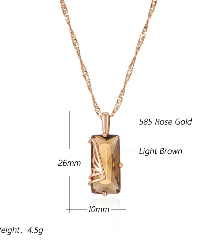 Kinel-collar con colgante de circón Natural para mujer, color marrón claro, cuadrado Simple, Color oro rosa 585, joyería diaria de alta calidad 2