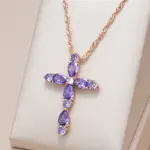 Kinel, collares con colgante de Cruz de Color oro rosa 585 inusuales para mujer, accesorios de circón Natural púrpura, joyería fina diaria 1