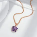 Kinel-collar con colgante de circón Natural púrpura brillante para mujer, tendencia 585, Color oro rosa, joyería fina de boda, regalo de cristal 5