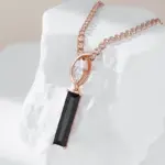 Kinel, collar con colgante de circón Natural negro cuadrado largo para mujer, Color oro rosa 585, joyería fina diaria de alta calidad 3