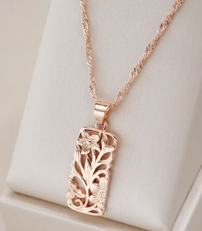Kinel-collar Vintage con colgante de flor hueca para mujer, Color oro rosa, étnico bohemio, boda, joyería diaria, 585 1
