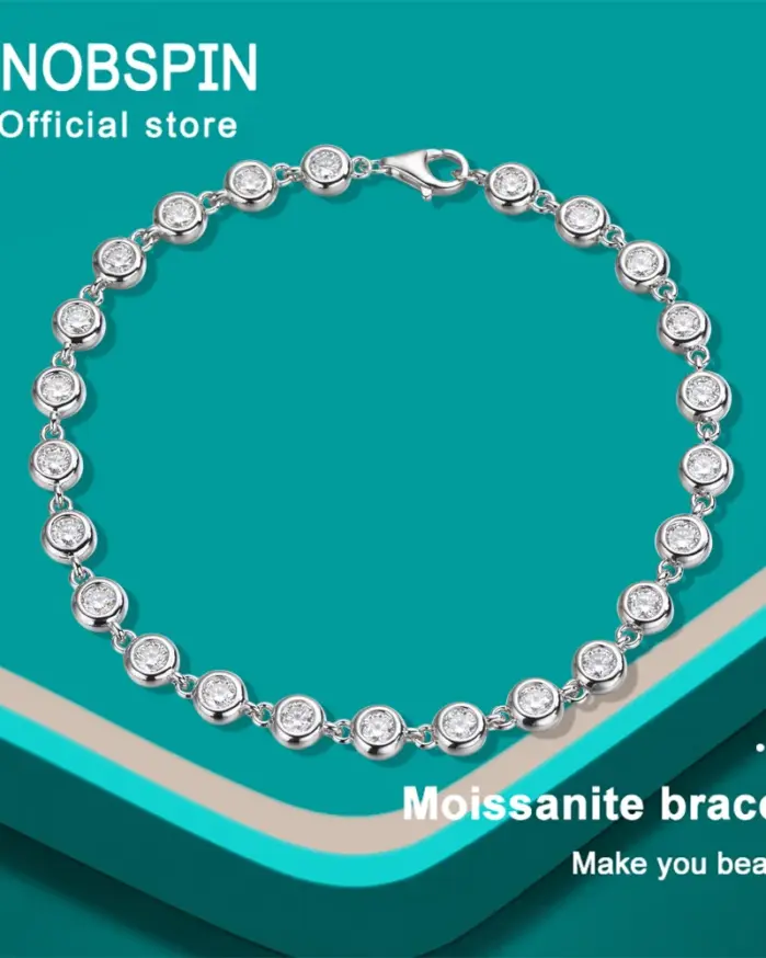 KNOBSPIN-pulsera de tenis de moissanita de 3mm con certificado GRA, pulseras de plata de ley s925 con bisel delicado para mujer y hombre, joyería de boda 1