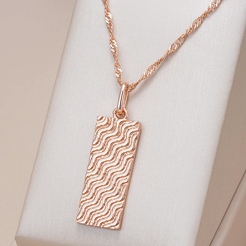 Kinel, collar con colgante brillante a la moda novedosa para mujer, colgante cuadrado Simple de Color oro rosa 585, joyería diaria de alta calidad 1 Kinel, collar con colgante brillante a la moda novedosa para mujer, colgante cuadrado Simple de Color oro rosa 585, joyería diaria de alta calidad 1