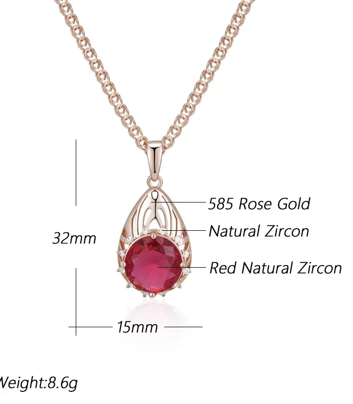 Kinel-collar con colgante de circón Natural rojo brillante para mujer, accesorios de fiesta de Color oro rosa 585, joyería Vintage fina para uso diario 2