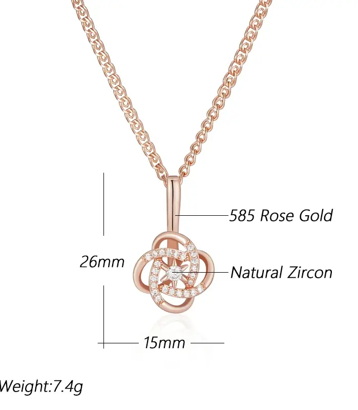 Kinel-collar con colgante étnico para novia, Color oro rosa 585, Cruz geométrica única, flor de circón Natural, joyería fina diaria para mujer 2