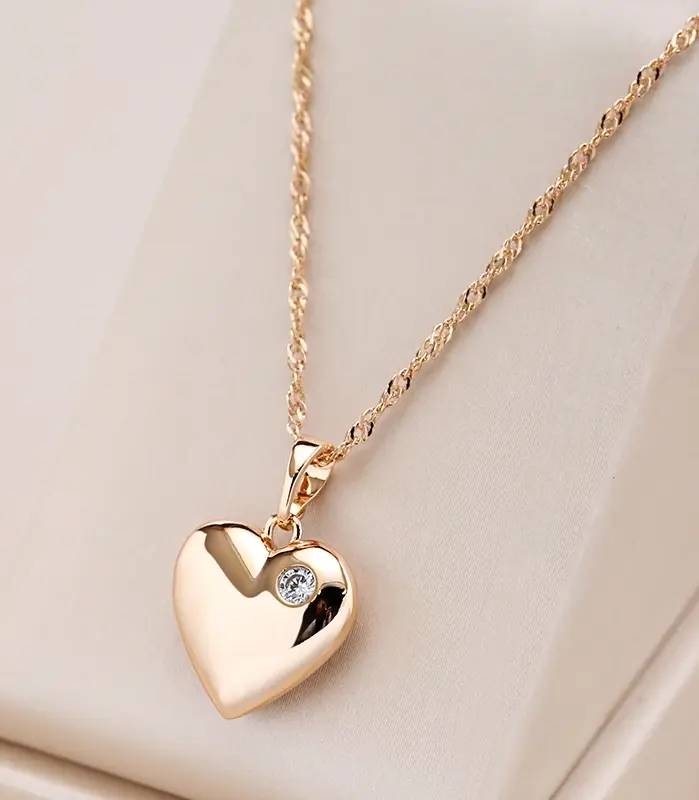 Kinel-collar con colgante de corazón para mujer, circonita Natural de lujo con Color oro rosa 585, joyería moderna para fiesta y boda 1