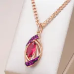 Kinel-collar con colgante de circón Natural rojo brillante para mujer, chapado en oro rosa 585, joyería colgante Vintage fina para uso diario 1