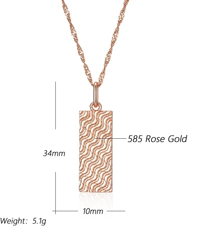 Kinel, collar con colgante brillante a la moda novedosa para mujer, colgante cuadrado Simple de Color oro rosa 585, joyería diaria de alta calidad 2
