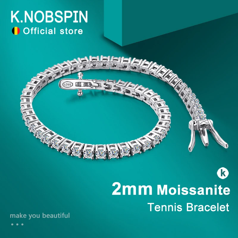KNOBSPIN, pulseras de tenis de moissanita de Color D de 2mm para mujer y hombre, diamantes brillantes con pulsera de Hip Hop de plata esterlina GRA s925 1 KNOBSPIN, pulseras de tenis de moissanita de Color D de 2mm para mujer y hombre, diamantes brillantes con pulsera de Hip Hop de plata esterlina GRA s925 1