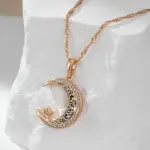 Kinel Trend-collar con colgante de luna y estrellas de esmalte negro para mujer, Color oro rosa 585, con circonita Natural, joyería étnica fina para uso diario 3