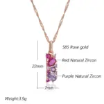 Kinel, collar con colgante de circón Natural rojo púrpura brillante para mujer, colgante de Color oro rosa 585, joyería étnica Vintage diaria 2