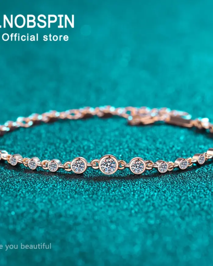 KNOBSPIN D VVS1 pulseras de tenis de moissanita para mujer, diamante redondo de laboratorio GRA, Plata de Ley 925, pulsera delicada de 18k, joyería de regalo 1