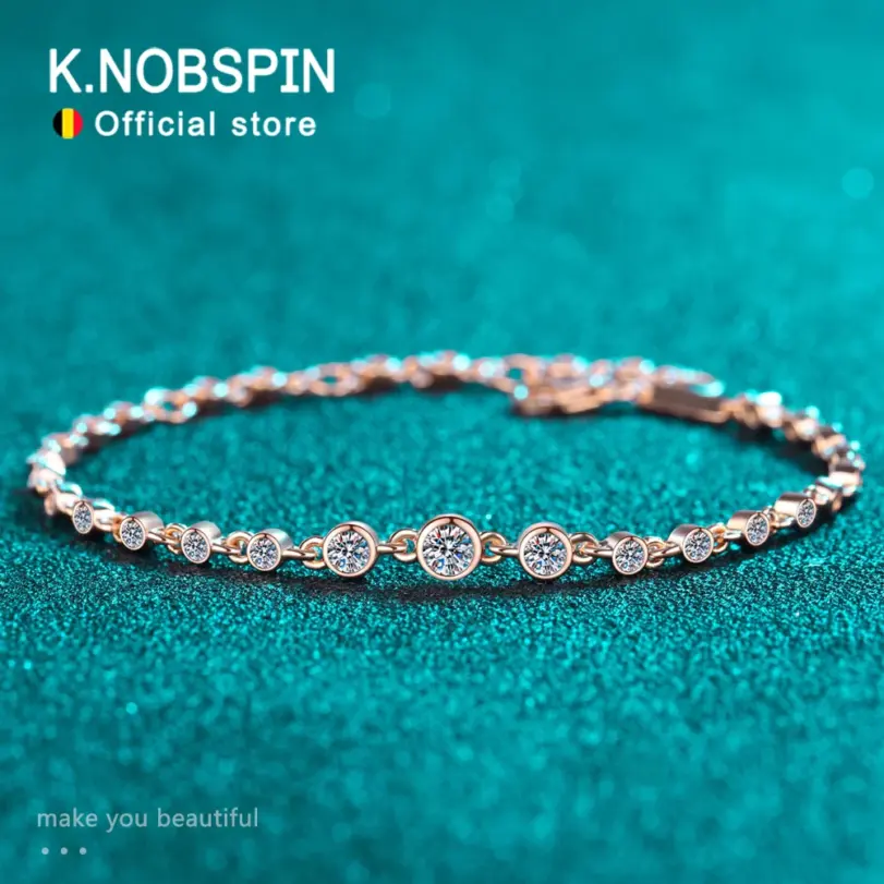 KNOBSPIN D VVS1 pulseras de tenis de moissanita para mujer, diamante redondo de laboratorio GRA, Plata de Ley 925, pulsera delicada de 18k, joyería de regalo 1 KNOBSPIN D VVS1 pulseras de tenis de moissanita para mujer, diamante redondo de laboratorio GRA, Plata de Ley 925, pulsera delicada de 18k, joyería de regalo 1