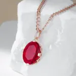 Kinel-collar con colgante de circón Natural para mujer, ovalado, rojo, brillante, Color oro rosa 585, joyería fina diaria de alta calidad 4