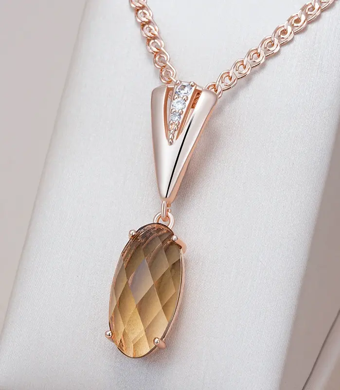 Kinel-collar con colgante de circón Natural para mujer, redondo, marrón claro, Simple, Color oro rosa 585, joyería diaria de alta calidad 1