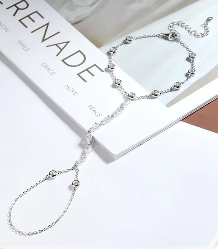 KNOBSPIN-Pulseras de dedo de moissanita de 3mm para mujer, cadena ajustable de 15-21cm, pulsera de burbujas de plata esterlina s925 con certificado GRA 2
