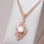 Kinel-collar con colgante de flor para mujer, Color oro rosa 585, con perla redonda, joyería de moda, regalo para fiesta y uso diario 1