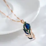 Kinel-collar con colgante de circón Natural azul para mujer, oro rosa 585, chapado en negro, hoja de cristal Vintage, joyería fina diaria 5