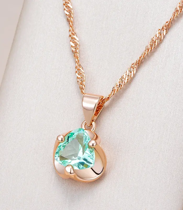 Kinel-collar con colgante nupcial de circón Natural verde romántico, Simple, de lujo, Color oro rosa 585, joyería fina diaria, regalo para mujer 1