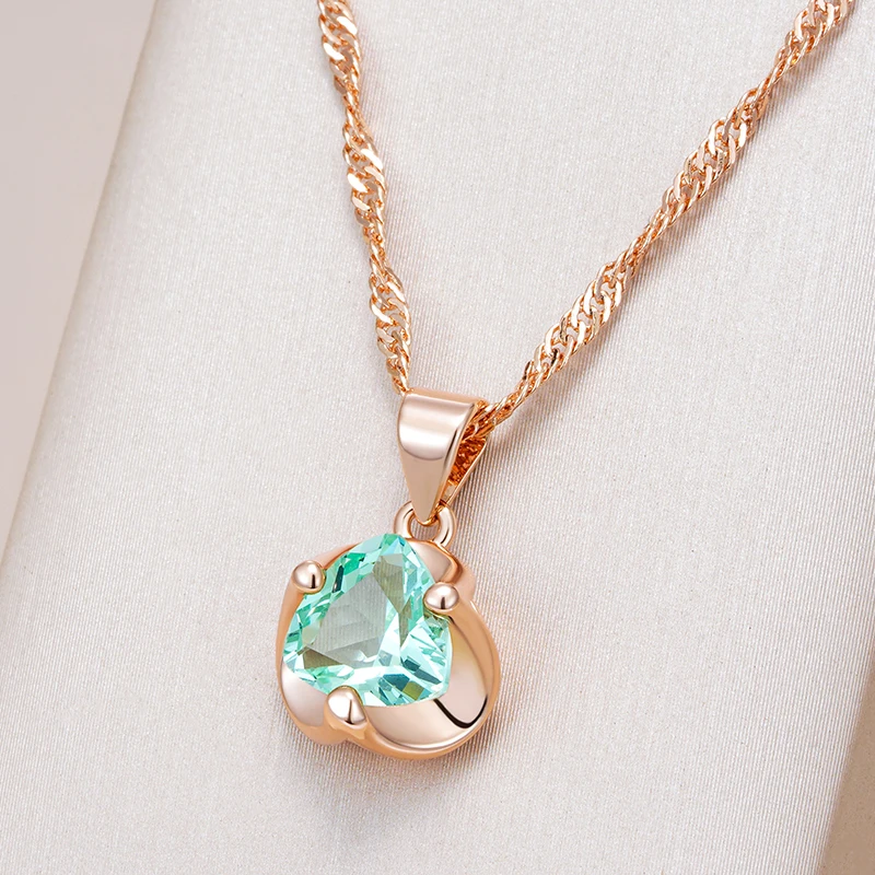 Kinel-collar con colgante nupcial de circón Natural verde romántico, Simple, de lujo, Color oro rosa 585, joyería fina diaria, regalo para mujer 1 Kinel-collar con colgante nupcial de circón Natural verde romántico, Simple, de lujo, Color oro rosa 585, joyería fina diaria, regalo para mujer 1