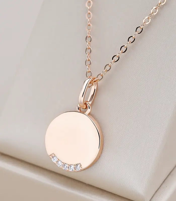 Kinel-collares con colgante de moneda redonda para mujer, Color oro rosa 585, circonita Natural Simple, colgante brillante, joyería fina para fiesta 1