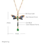 Kinel-collar con colgante de libélula de circón Natural para mujer, joyería fina Vintage chapada en oro rosa y negro, color azul intenso, 585 2