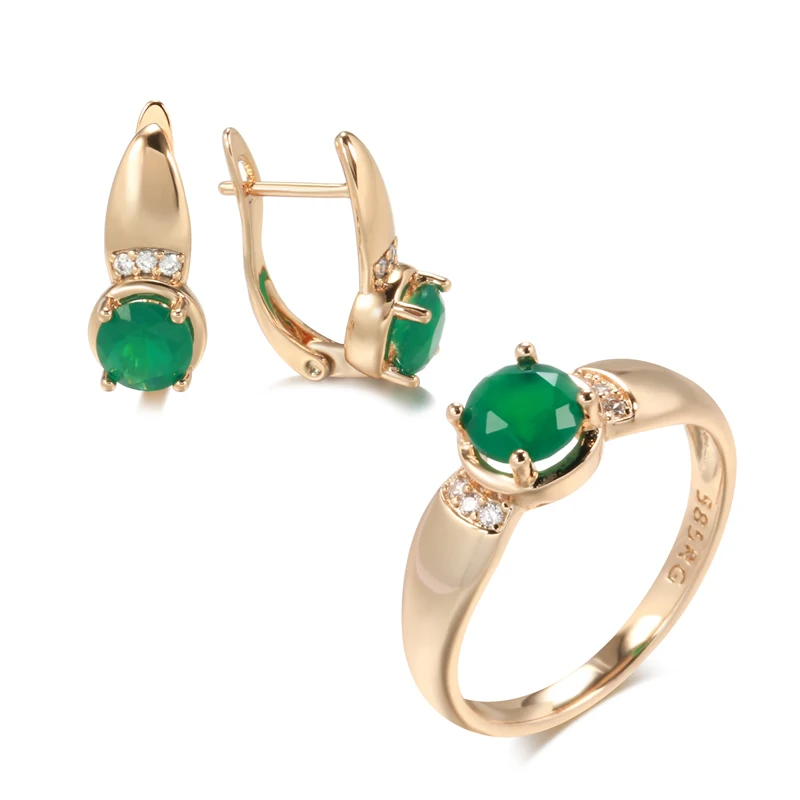 Kinel nuevo Esmeralda corte redondo pendientes de circón Natural conjuntos de anillos para mujer 585 pendientes de Clip de oro rosa conjuntos de joyería de moda para fiesta 1 Kinel nuevo Esmeralda corte redondo pendientes de circón Natural conjuntos de anillos para mujer 585 pendientes de Clip de oro rosa conjuntos de joyería de moda para fiesta 1