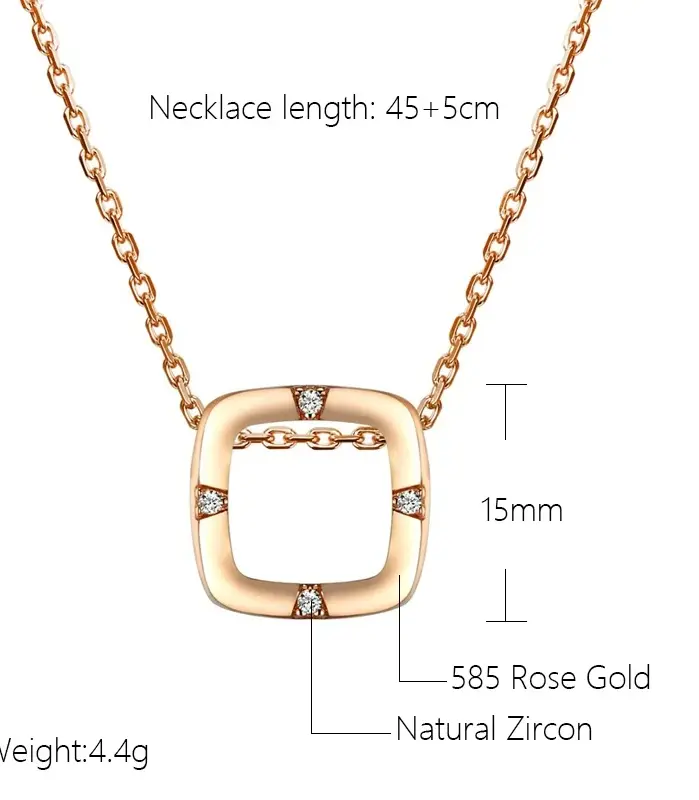 Kinel-collar con colgante cuadrado para mujer, Color oro rosa 585, accesorios de circón Natural, colgante diario, joyería fina 2