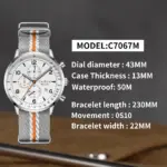 Reloj CADISEN nuevo cronógrafo de cuarzo para hombre, relojes de lujo para hombre MIYOTA 0S10 AR, reloj de pulsera de lona resistente al agua con espejo para hombre 5