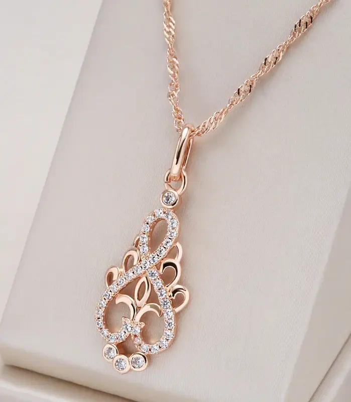 Kinel, nueva tendencia, collar con colgante de flor de cristal, circonita Natural para mujer, collar étnico de novia de oro rosa 585, joyería Vintage de moda 1