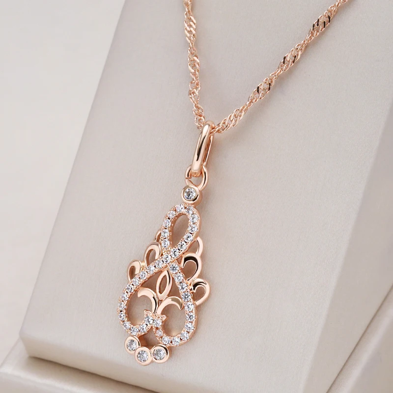Kinel, nueva tendencia, collar con colgante de flor de cristal, circonita Natural para mujer, collar étnico de novia de oro rosa 585, joyería Vintage de moda 1 Kinel, nueva tendencia, collar con colgante de flor de cristal, circonita Natural para mujer, collar étnico de novia de oro rosa 585, joyería Vintage de moda 1